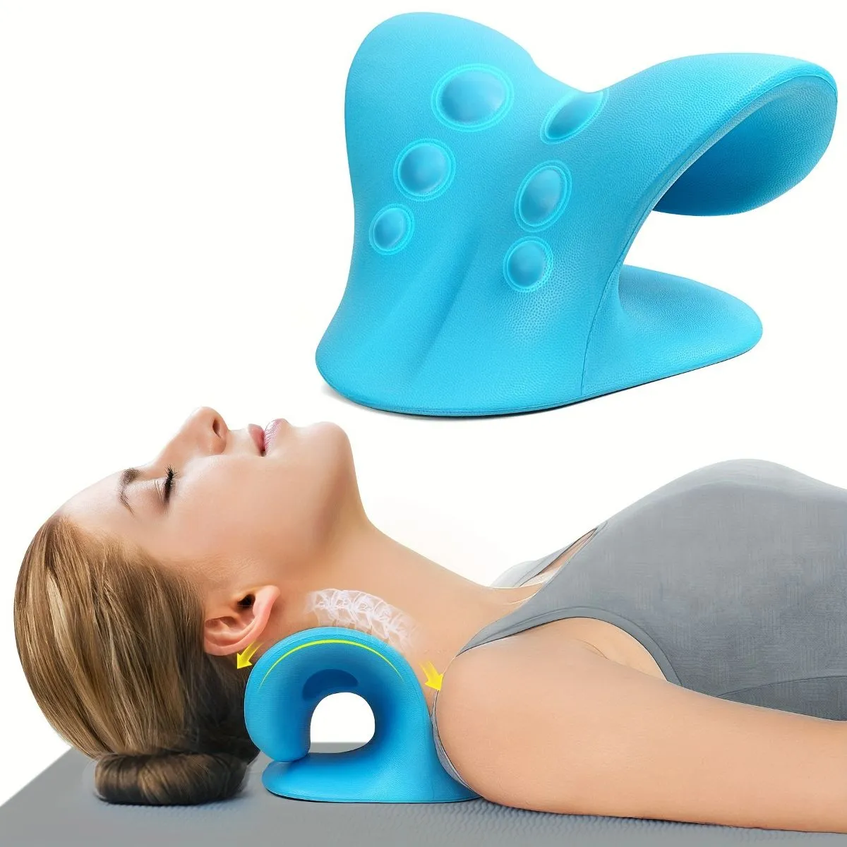 C-Shape Cervical Traction Device – Neck and Shoulder Relaxer with Acupressure Massage Points, Chiropractic Pillow for Pain Relief, Spine Alignment & Posture Corrector